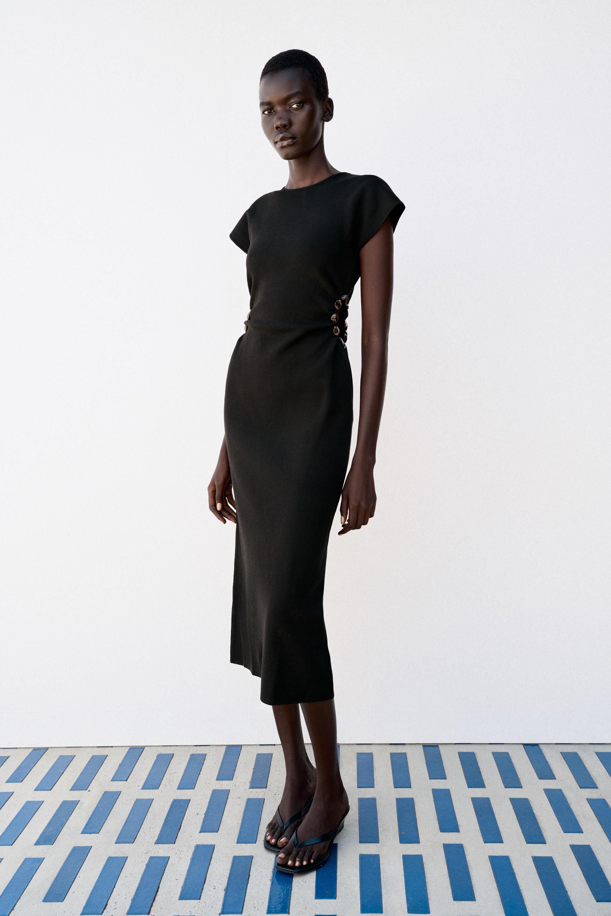 BEADED CUT-OUT KNIT DRESS